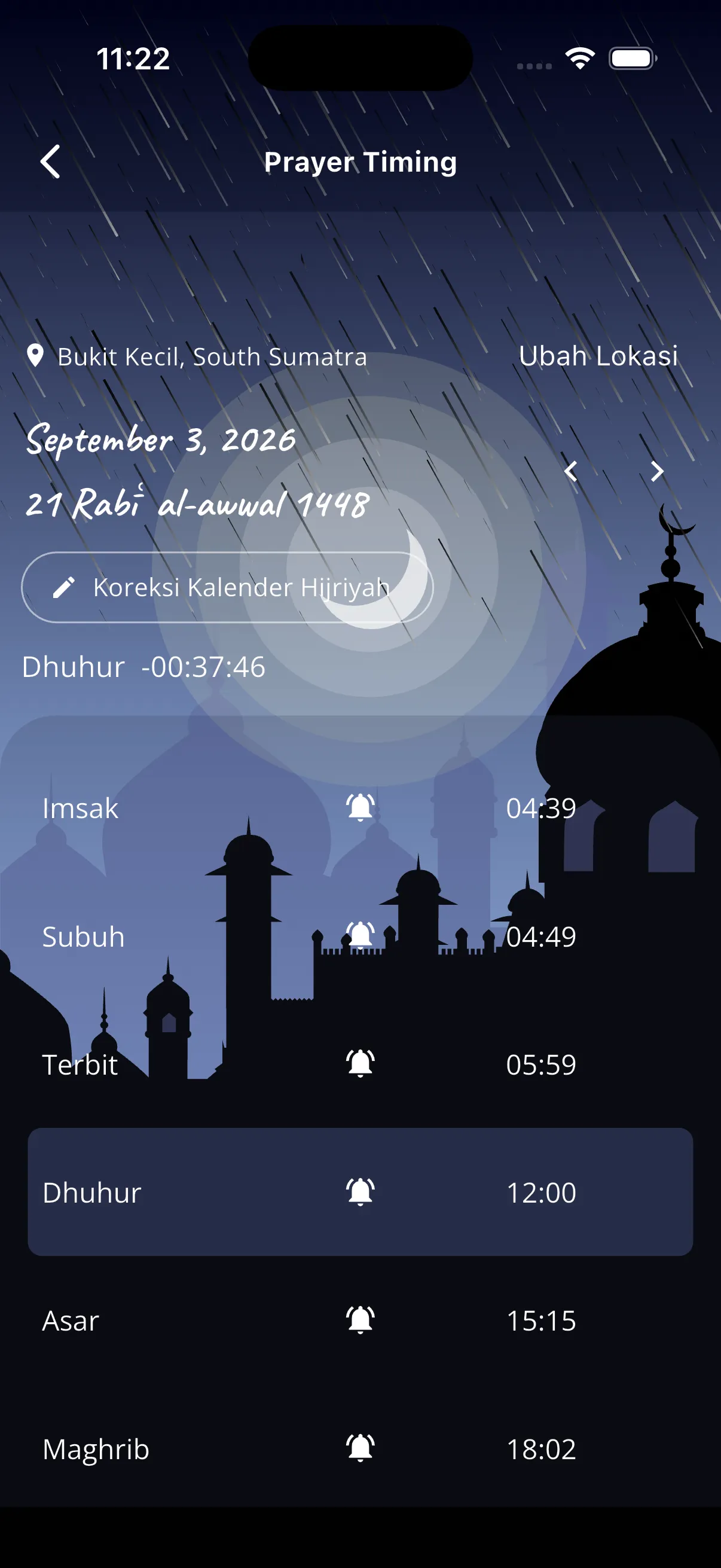 Jadwal salat di aplikasi Utluma